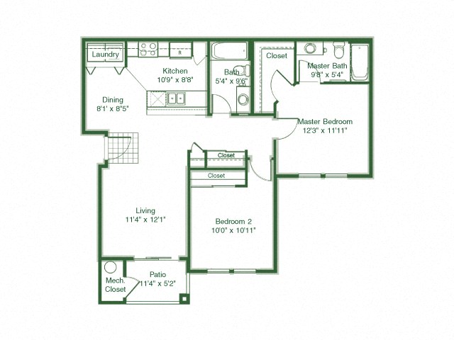 Floor plan for 2 beds, 2 baths, 1016 sqft